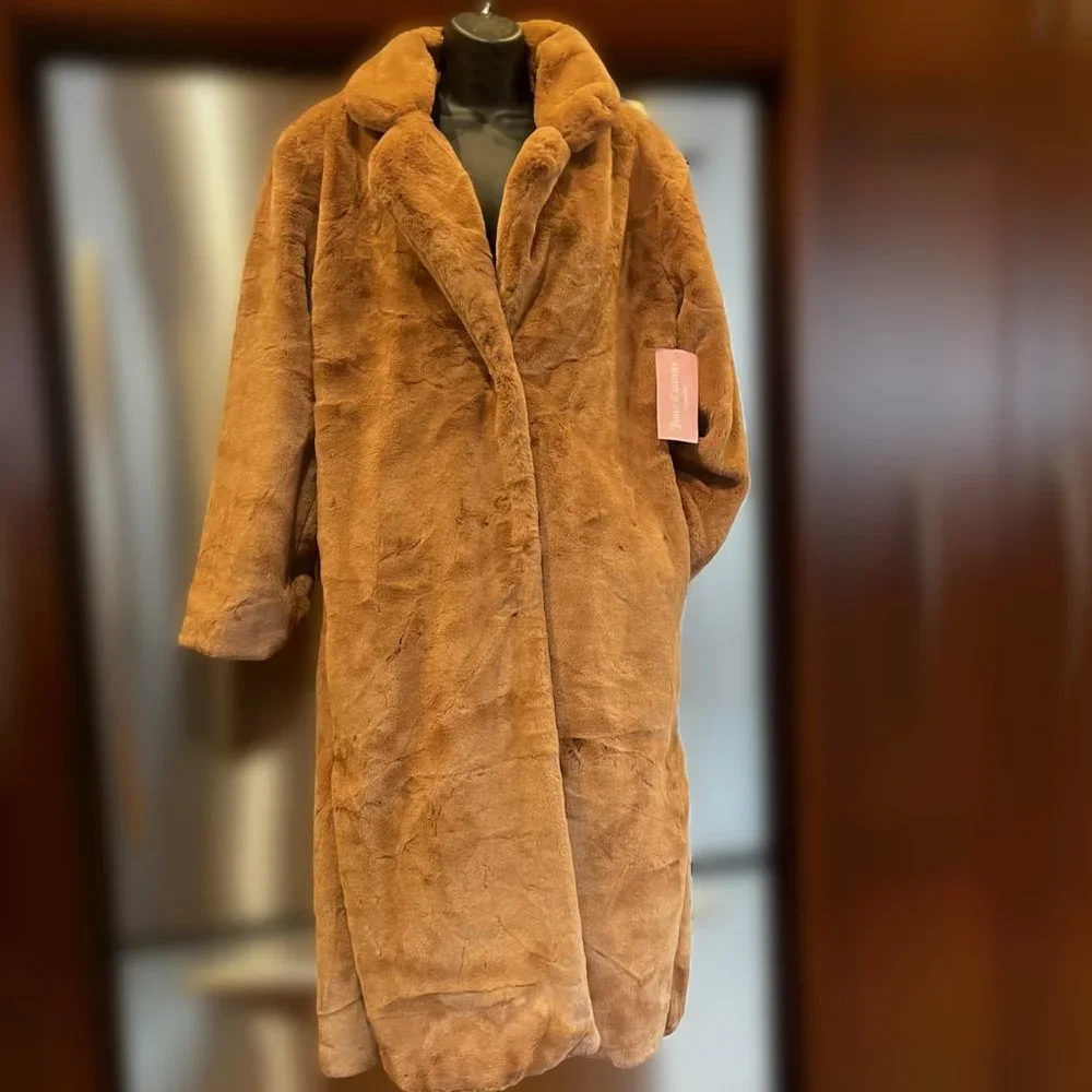 NWT Juicy Couture Sz Medium Teddy Trench Coat Brown Long Women - Picture 13 of 15